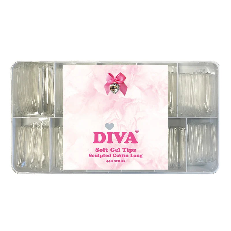 DIVA Soft Gel Tips Sculpted Coffin Long 440pcs - 1+1 gratis