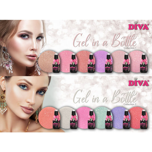 Diva Gel in a Bottle Shimmering Lovely Glow Collection 1 & 2 - 12x 15ml + Gratis Fineliner