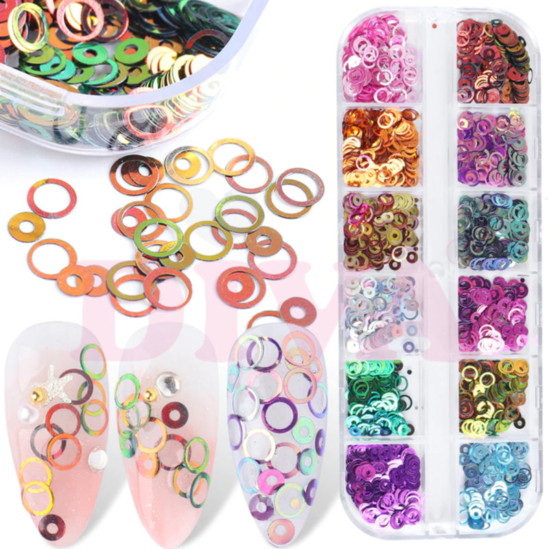 Nail Art Box Mirror Holographic Ring 12 colors